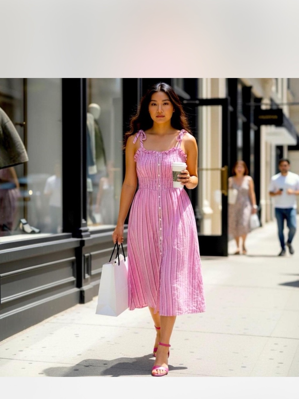 Universal Thread Pink Striped Linen Button-Front Midi Sundress Size Large